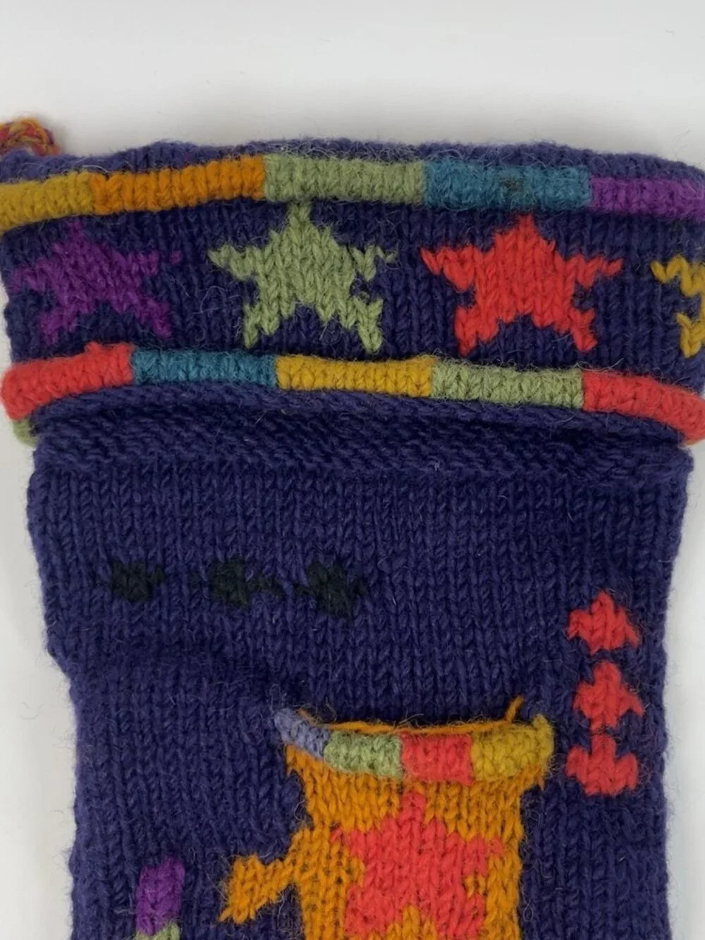 Newari Icelandic Design Hand Knit Wool Christmas Stocking Mitten Stars Tassel